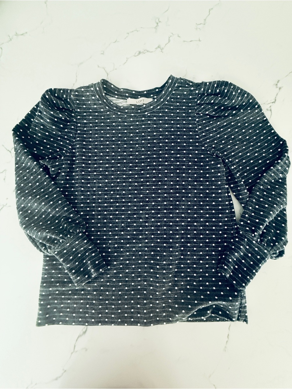 LOFT Navy Knit Top with White Dot Stripe size small